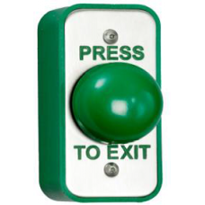 RGL EBGB/AP/PTE Green Button w/o Collar on A'trave Plate - "Press To Exit" Surface